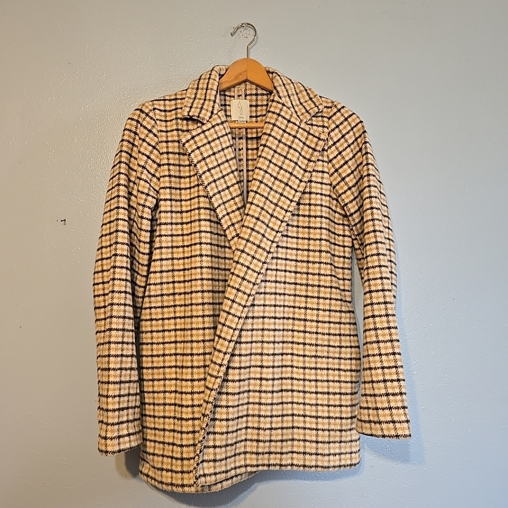 Joie Nuetrual Shacket Wool Blend Plaid Jacket Women's Size XS Open Front